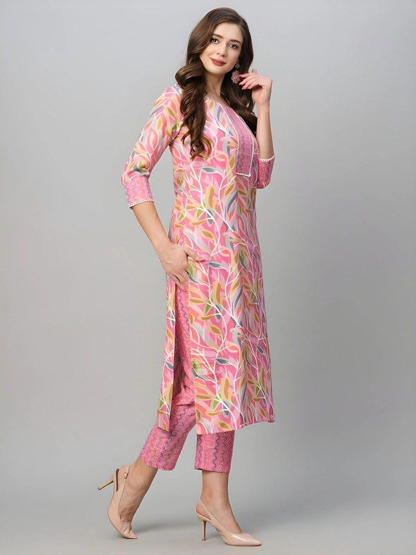 99 Fashion Bazaar  Women's Soft Cotton Printed Straight Kurta With Pant - XXL, Wild Watermelon