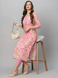 99 Fashion Bazaar  Women's Soft Cotton Printed Straight Kurta With Pant - S, Wild Watermelon