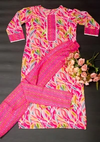 99 Fashion Bazaar  Women's Soft Cotton Printed Straight Kurta With Pant - XXL, Wild Watermelon
