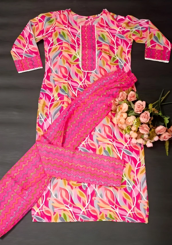 99 Fashion Bazaar  Women's Soft Cotton Printed Straight Kurta With Pant - XXL, Wild Watermelon