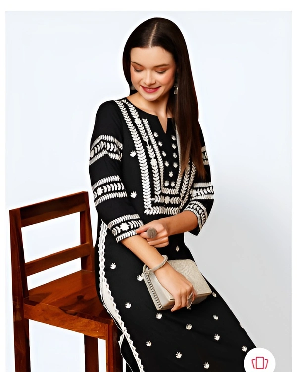 99 Fashion Bazaar Straight Embroidered Kurti in 100% Cotton Fabric  - Black, S