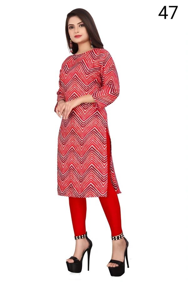 99 Fashion Bazaar  Women's Daily Wear Printed Straight Kurti - Red, S