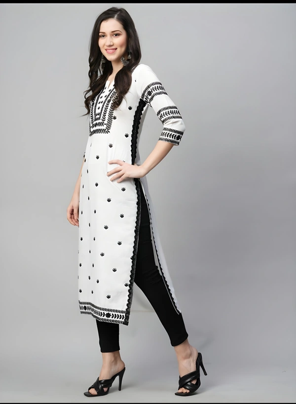 99 Fashion Bazaar Straight Embroidered Kurti in 100% Cotton Fabric  - White, S