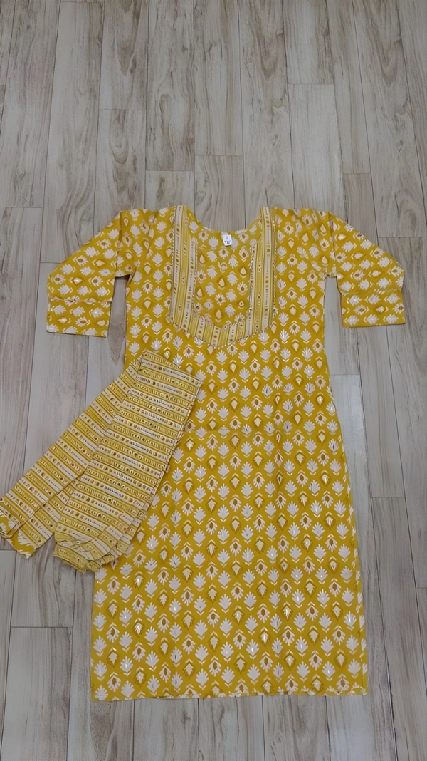 99 Fashion Bazaar Stright Kurti Set in Cotton Fabric  - Yellow, XL