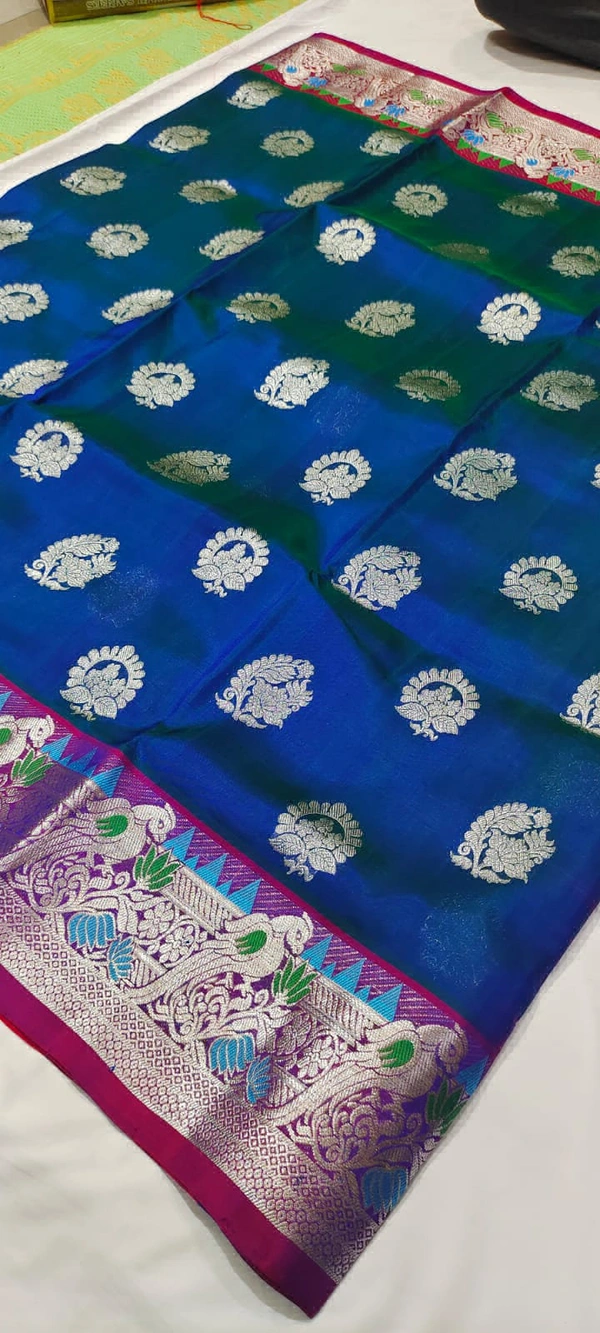 Venkatagiri Handloom Paithani Boder Pattu Saree - Green, Free