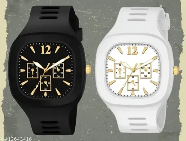 Stylish Premium Quality Men Watch Square Dial Wrist Sports Watch with Pack of 2 - BLACK
