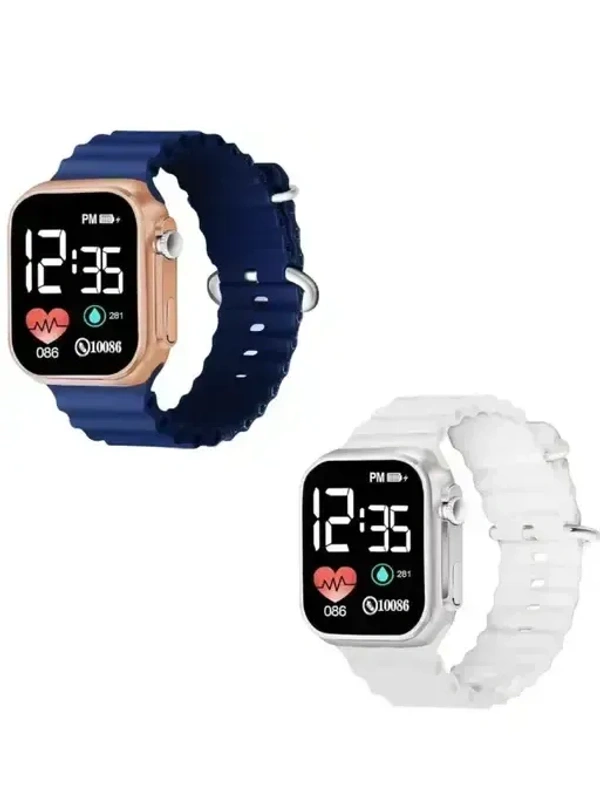 Ultra LED Digital Watch  Pack Of 2 Classy Trending Black Dial Strap Silicon Ultra LED Digital Watch For Boy & Girls Red Square Ultra Band