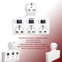QLEX 4 Socket 3 Switch Multi Plug 6A (Traveler Multi Plug) - WHITE
