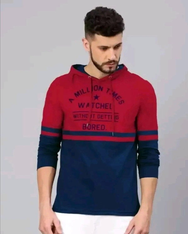 Cotton Blend Trending Mens Full Sleeves Hooded T Shirt - M, White