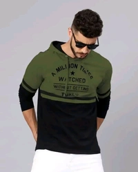 Cotton Blend Trending Mens Full Sleeves Hooded T Shirt - L, Black