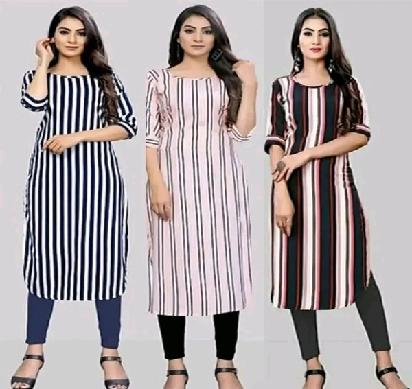 Women's Printed Full-Stitched Crepe Straight Kurti(Combo Pack Of 3) - M, White