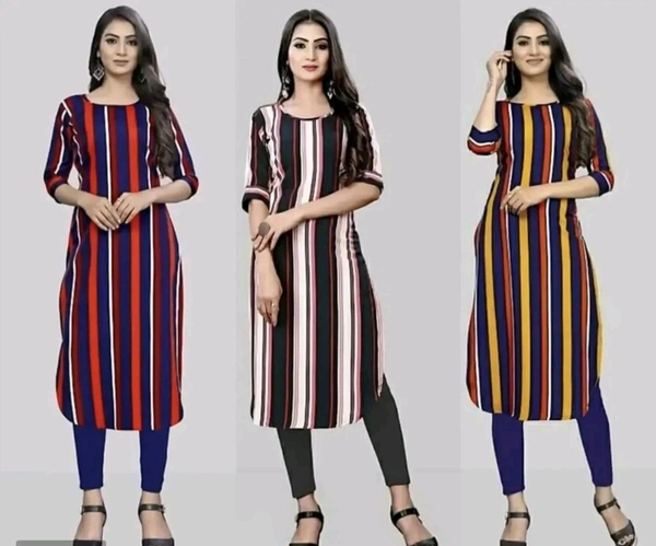 Women's Printed Full-Stitched Crepe Straight Kurti(Combo Pack Of 3) - M, Red