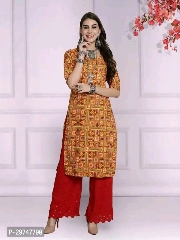 Cottan Top Printed Kurte  - XL, Yellow