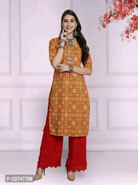 Cottan Top Printed Kurte  - XL, Red