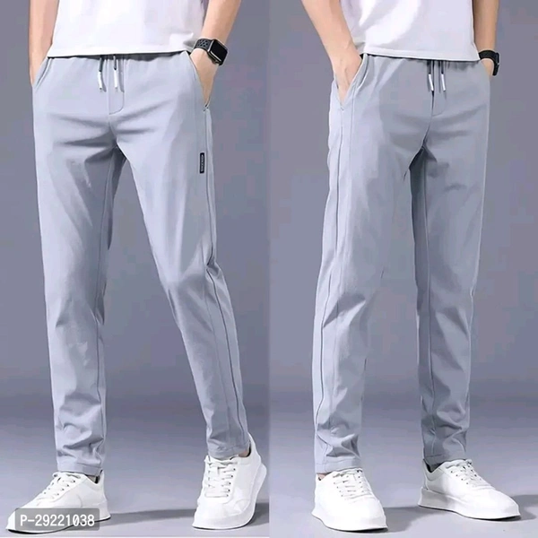 Trendy Grey Polyester Blend Solid Regular Track Pants - L