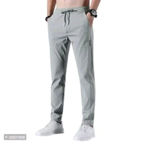 Trendy Grey Polyester Blend Solid Regular Track Pants - L