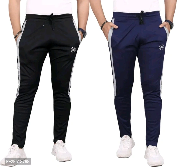 SilkGrid Mens Combo Lycra Track Pants Black DarkBlue (Pack Of 2) - M, Black