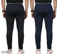 SilkGrid Mens Combo Lycra Track Pants Black DarkBlue (Pack Of 2) - L, Black