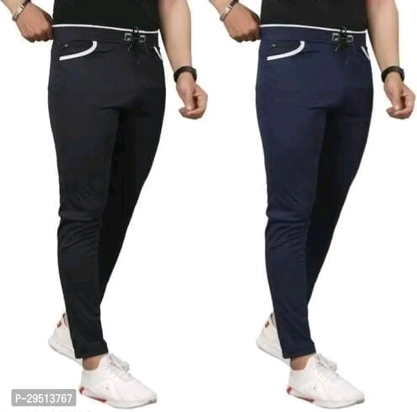 SilkGrid Mens Combo Lycra Track Pants Black DarkBlue (Pack Of 2) - XL, Black