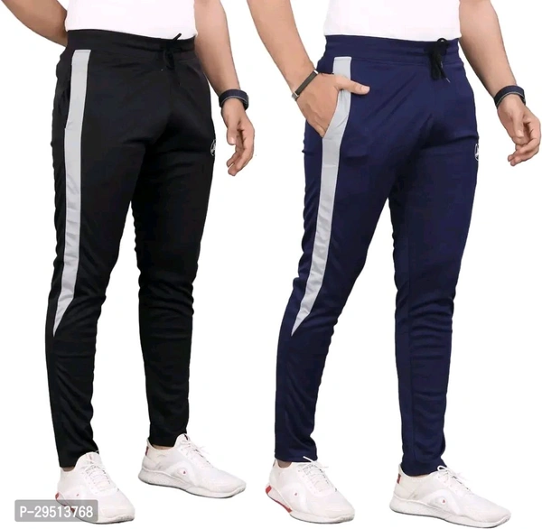 SilkGrid Mens Combo Lycra Track Pants Black DarkBlue (Pack Of 2) - XXL, Black