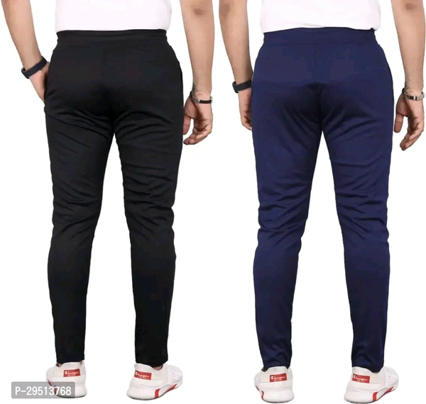 SilkGrid Mens Combo Lycra Track Pants Black DarkBlue (Pack Of 2) - XXL, Black