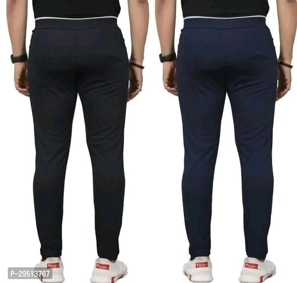 SilkGrid Mens Combo Lycra Track Pants Black DarkBlue (Pack Of 2) - XL, Navy Blue