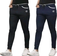SilkGrid Mens Combo Lycra Track Pants Black DarkBlue (Pack Of 2) - XL, Navy Blue