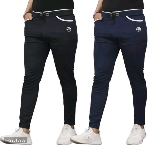 SilkGrid Mens Combo Lycra Track Pants Black DarkBlue (Pack Of 2) - XL, Navy Blue