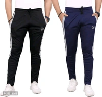 SilkGrid Mens Combo Lycra Track Pants Black DarkBlue (Pack Of 2) - XL, Navy Blue