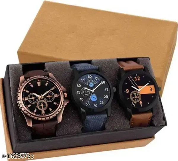 Stylish Men Glamour Brown Leather Analog Latest Watches gifted Man combo set - Free Size