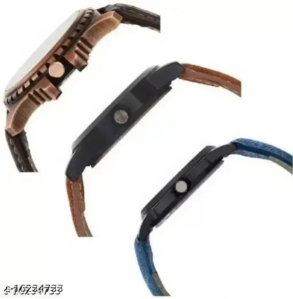 Stylish Men Glamour Brown Leather Analog Latest Watches gifted Man combo set - Free Size