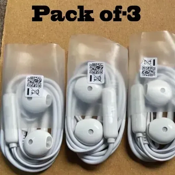 Wired Earphone Best Quality Sound Earphones Headphones All Android Supported (pack of 3) - FREE, WHITE