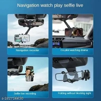 GKO Car Rearview Mirror Phone Holder Mount 360 Degree Adjustable and Retractable, Universal 360° Car Rearview Mirror Mount Stand Holder, Mobile Holder for Car Compatible with All Mobile Phones - Black, Black, FREE