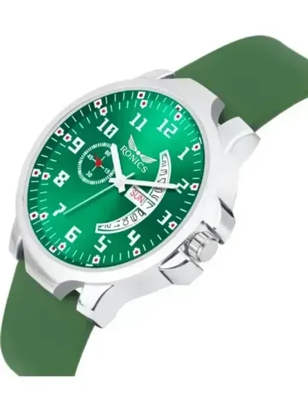 Ronics Green dail Green strep Antique 2.0 Day & Date Softest Silicone Strap Analog Watch for Men & Boys - Green, FREE