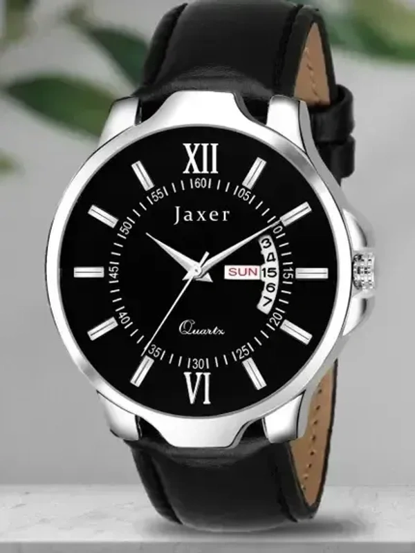 Black Day And Date Analog Watch - For Men - Black, FREE