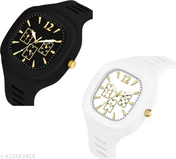 Stylish Premium Quality Men Watch Square Dial Wrist Sports Watch with Pack of 2 - BLACK