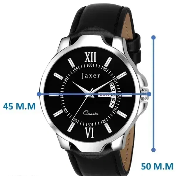 Black Day And Date Analog Watch - For Men - Black, FREE