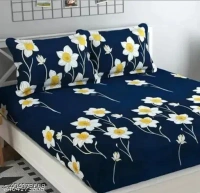 Glace-Cotton Bedsheet For Double Bed With 2 Pillow Covers - Blue, FREE