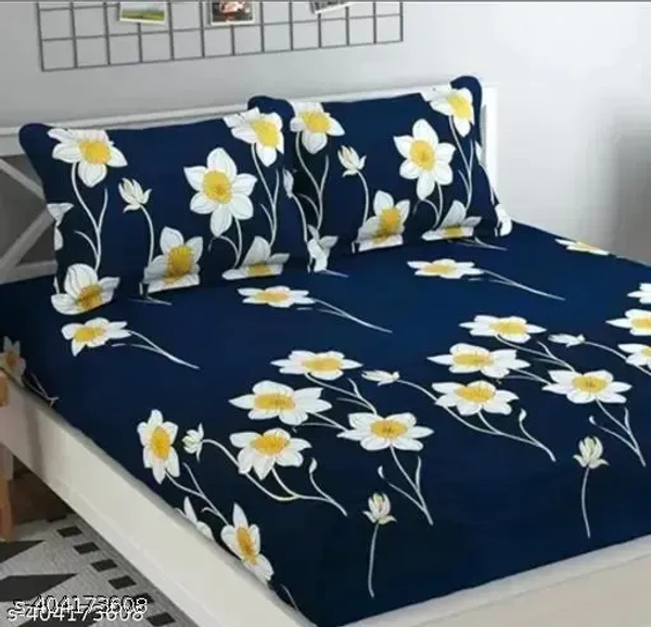 Glace-Cotton Bedsheet For Double Bed With 2 Pillow Covers - Blue, FREE