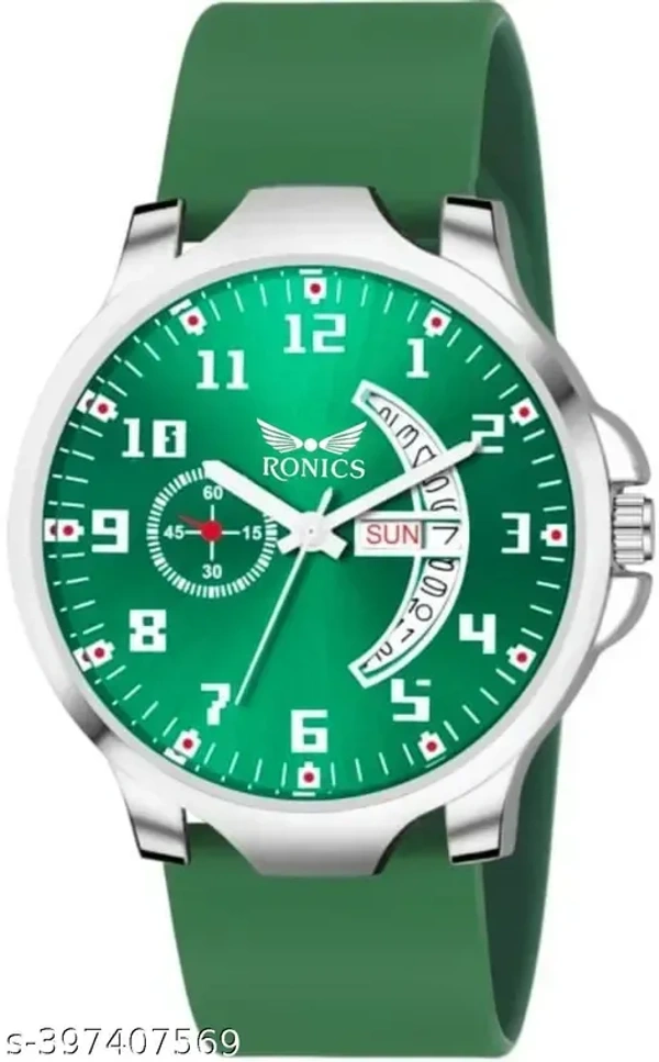 Ronics Green dail Green strep Antique 2.0 Day & Date Softest Silicone Strap Analog Watch for Men & Boys - Green, FREE