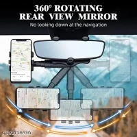 GKO Car Rearview Mirror Phone Holder Mount 360 Degree Adjustable and Retractable, Universal 360° Car Rearview Mirror Mount Stand Holder, Mobile Holder for Car Compatible with All Mobile Phones - Black, Black, FREE