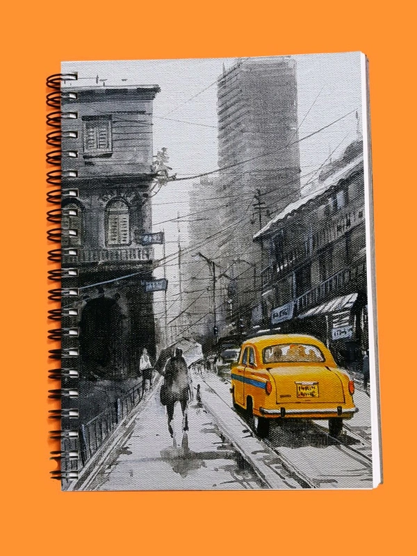 Koliketa Notebook— Nostalgic Kolkata (Yellow Taxi) - Wairo Spiral Bainding, 7"×5"×0.5"