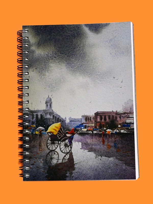 Koliketa Notebook— Nostalgic Kolkata (Hand-Pulled Rickshaw) - 7"×5"×0.5", Wairo Spiral Bainding
