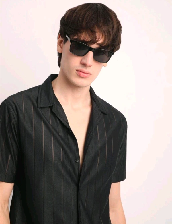  Voroxy Men Striped Casual Black Shirt  - Black, M
