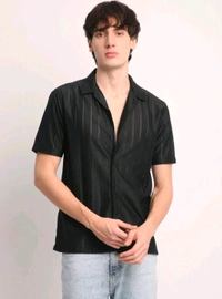  Voroxy Men Striped Casual Black Shirt  - Black, M