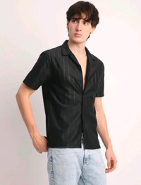  Voroxy Men Striped Casual Black Shirt  - Black, M