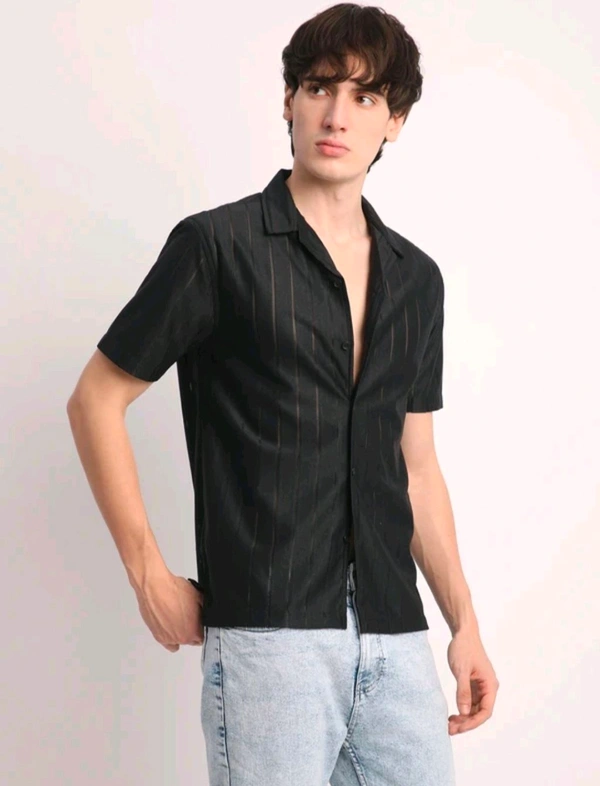  Voroxy Men Striped Casual Black Shirt  - Black, M
