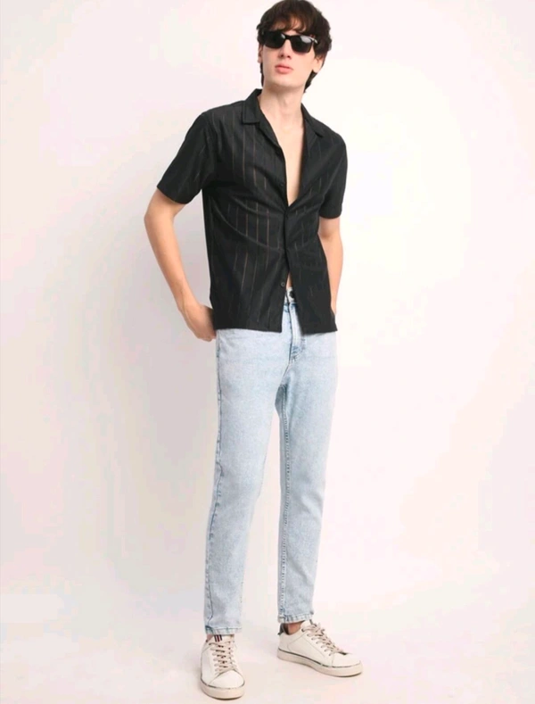  Voroxy Men Striped Casual Black Shirt  - Black, M