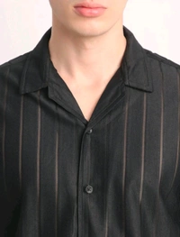  Voroxy Men Striped Casual Black Shirt  - Black, M
