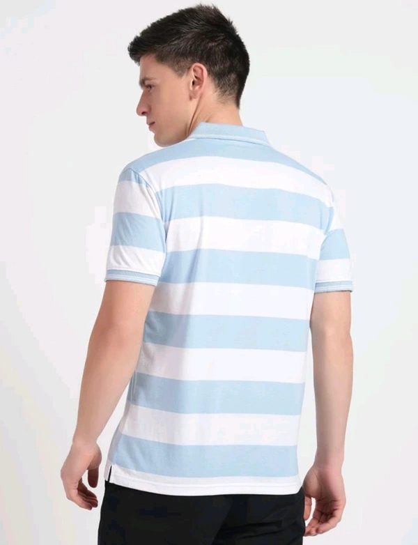 UNIBERRY Striped Men Polo Neck Light Blue T-Shirt - XXL
